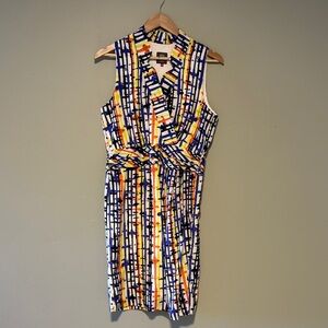 Sleeveless Abstract Stripe Faux Wrap Dress
